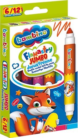 Flamastry dwustronne Jumbo 12 kolorów 6 sztuk ZWIERZAKI UCZNIAKI