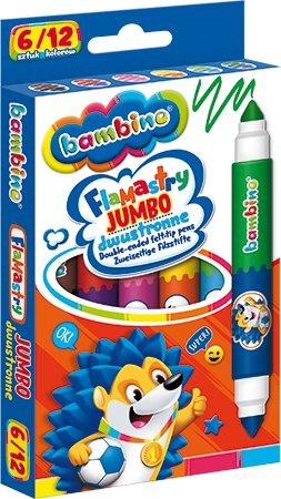 Flamastry dwustronne Jumbo 12 kolorów 6 sztuk ZWIERZAKI UCZNIAKI