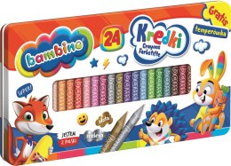 Kredki BAMBINO 24 kolory metalowe pudełko + temperówka ZWIERZAKI UCZNIAKI