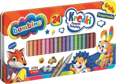 Kredki BAMBINO 24 kolory metalowe pudełko + temperówka ZWIERZAKI UCZNIAKI Kredki BAMBINO 24 kolory metalowe pudełko + temperówka ZWIERZAKI UCZNIAKI