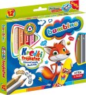 Kredki BAMBINO trójkątne w oprawie drewnianej 12 kolorów + temperówka ZWIERZAKI UCZNIAKI
