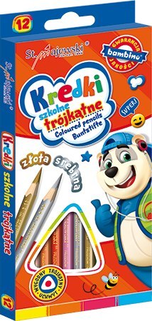 Kredki szkolne trójkątne 12 kolorów ZWIERZAKI UCZNIAKI
