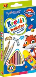 Kredki szkolne trójkątne 12 kolorów ZWIERZAKI UCZNIAKI