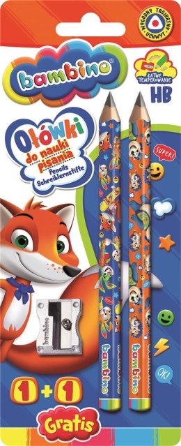Ołówki trójkątne, jumbo, do nauki pisania 2 sztuki + temperówka HB 1+1 gratis ZWIERZAKI UCZNIAKI