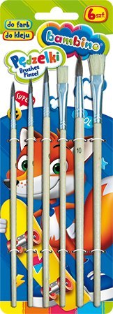 Pędzelki do farb i kleju 6 sztuk (nr 2, 4, 6, 8, 10, 12) ZWIERZAKI UCZNIAKI