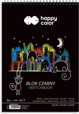 Blok czarny na spirali KOTY A4, 40 ark, 80g, Happy Color