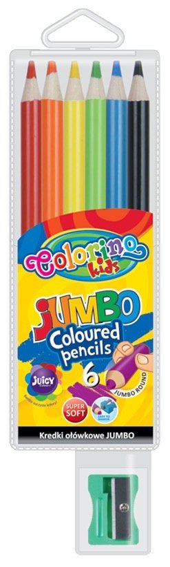 COLORINO - KREDKI OŁÓWKOWE OKRĄGŁE JUMBO 6 KOL. ETUI + TEMPERÓWKA